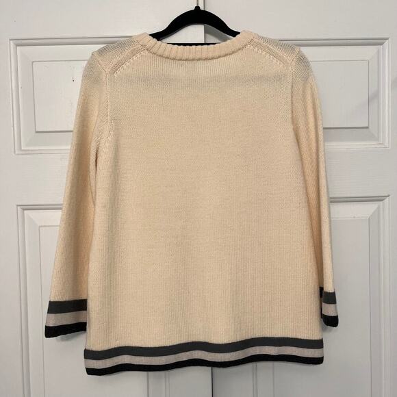JCrew 100% Wool Sweater‎ White Cream Striped Knit Size Small Long Sleeve Warm - Picture 2 of 8